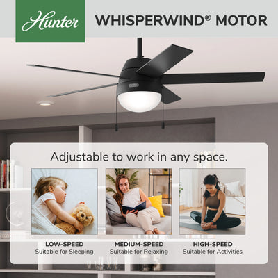 52 inch Anslee Matte Black Ceiling Fan with LED Light Kit and Pull Chain