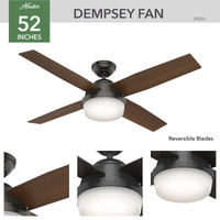52 inch Dempsey Matte Black Damp Rated Ceiling Fan with LED Light Kit and Handheld Remote