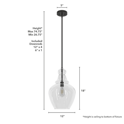 Maple Park 12-inch 1-light Noble Bronze Pendant with Clear Glass