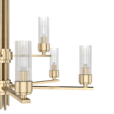 Gatz 30-inch 9-light Alturas Gold Chandelier with Clear Fluted Glass