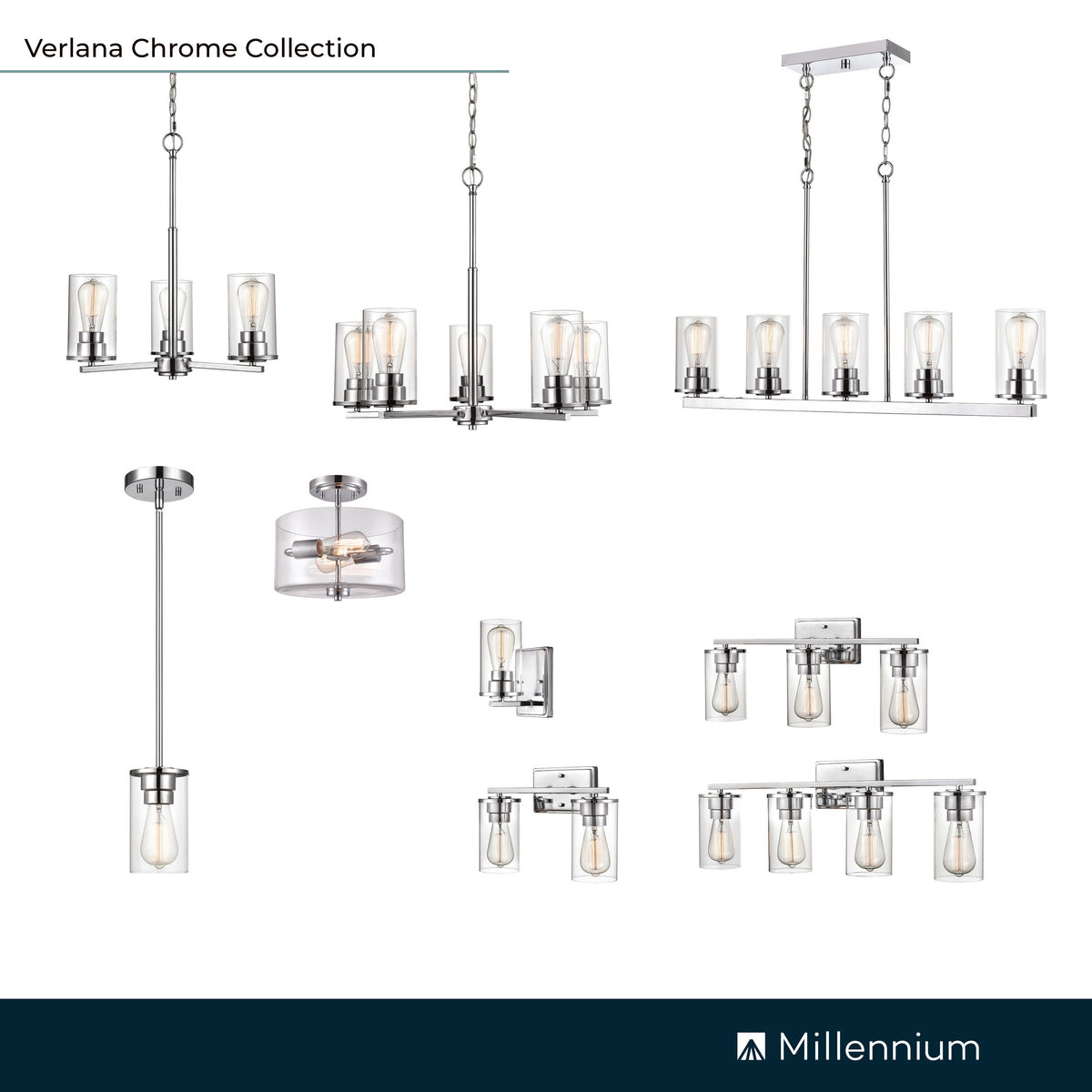 24-inch Verlana Chrome 5-Light Clear Glass Chandelier