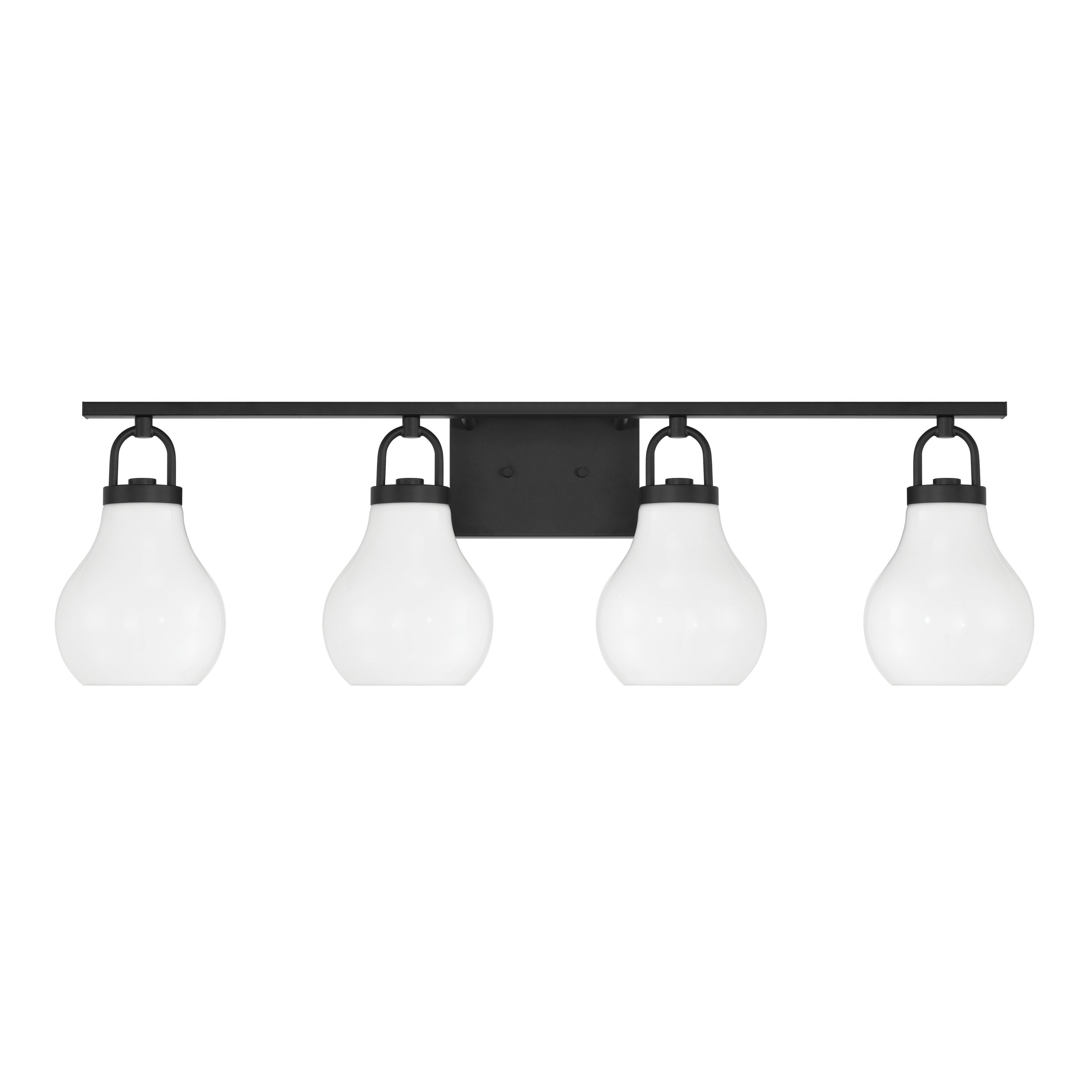 Mansfield 34-inch 4-light Matte Black Vanity Light with Opal Glass Shades