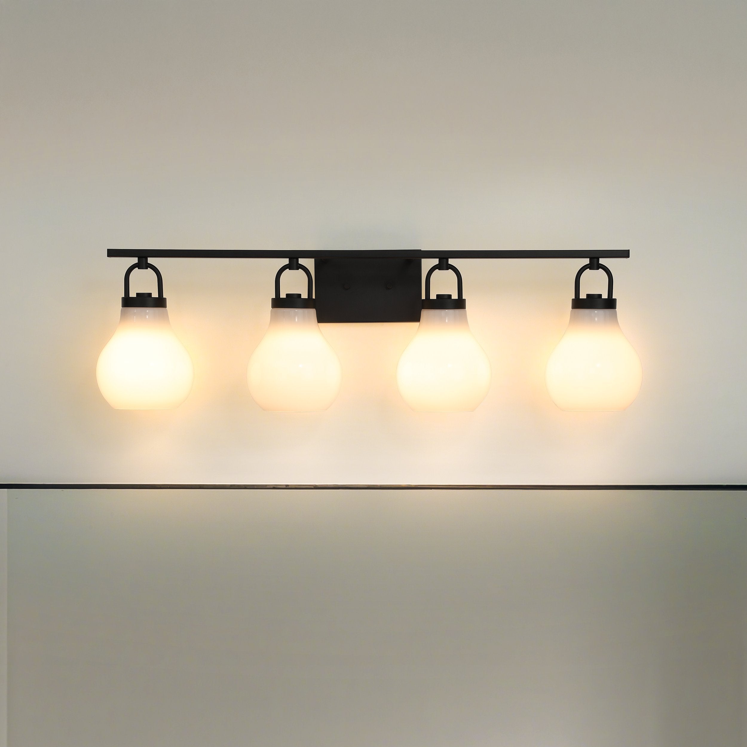 Mansfield 34-inch 4-light Matte Black Vanity Light with Opal Glass Shades