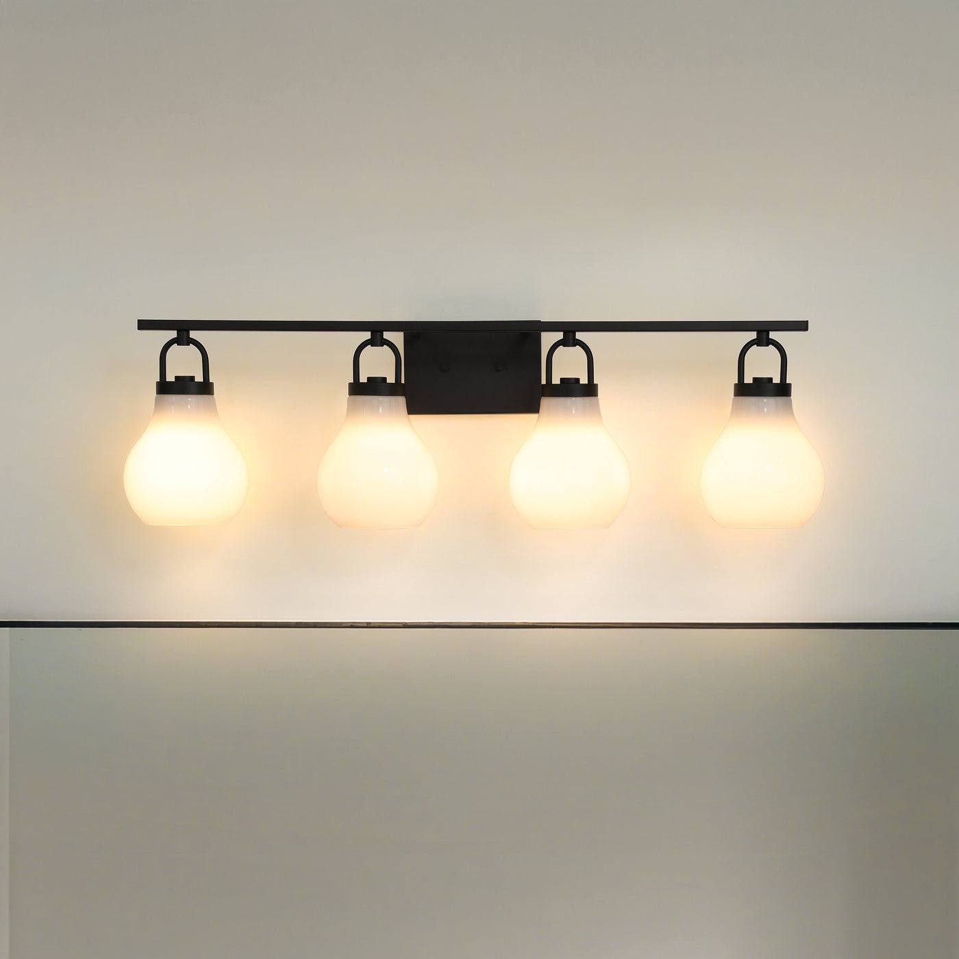 Mansfield 34-inch 4-light Matte Black Vanity Light with Opal Glass Shades