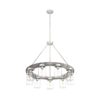 Devon Park 31-inch 9-light Brushed Nickel and Grey Wood Chandelier with Clear Glass