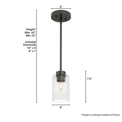 Hartland 4-inch 1-light Noble Bronze Pendant with Seeded Glass