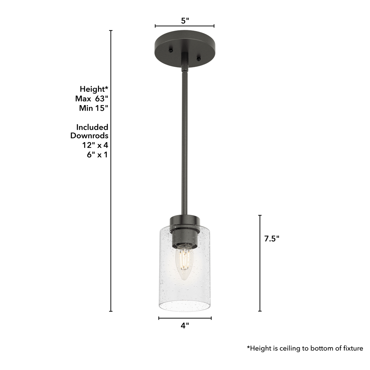 Hartland 4-inch 1-light Noble Bronze Pendant with Seeded Glass