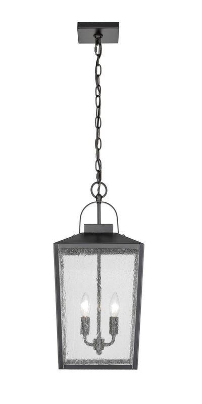 22-inch Devens Powder Coated Black 2-Light Outdoor Hanging Lantern with Clear Seeded Glass