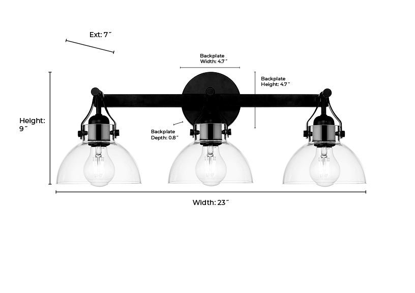 23''  Matte Black 3 Light Bath Vanity