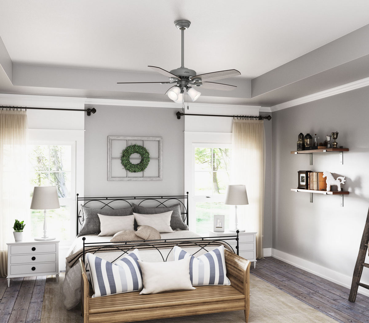 52 inch Builder Matte Silver Ceiling Fan with LED Light Kit and Pull Chain