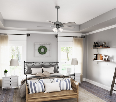 52 inch Builder Matte Silver Ceiling Fan with LED Light Kit and Pull Chain