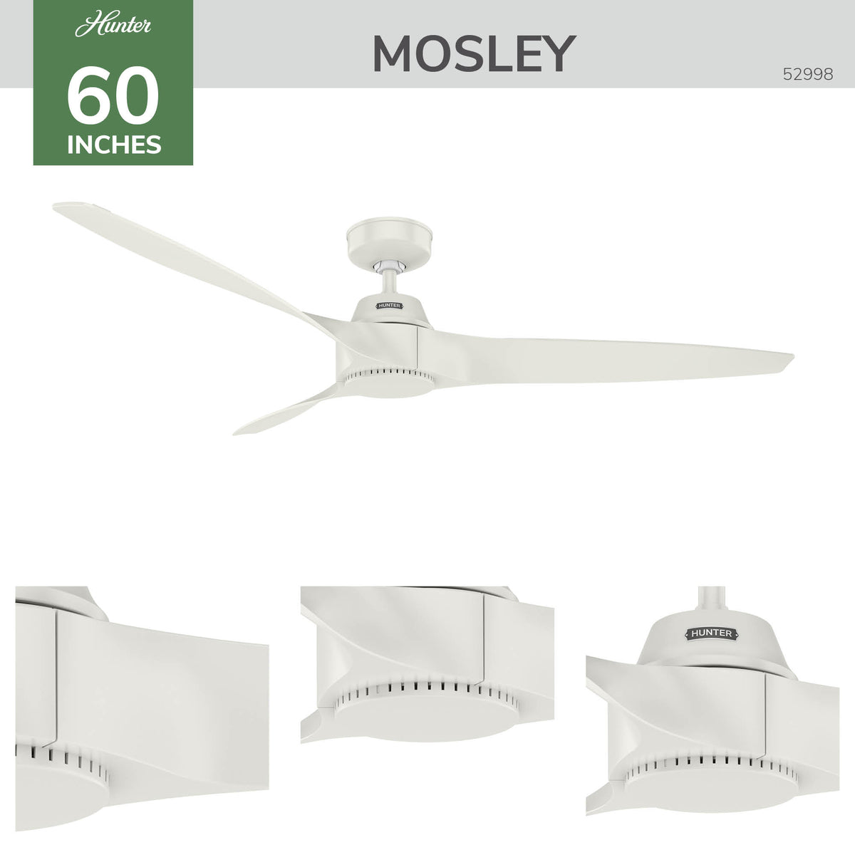 60 inch Mosley ENERGY STAR® Fresh White Damp Rated Ceiling Fan and Wall Control