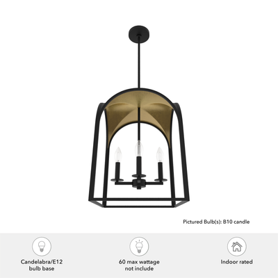 Dukestown 15-inch 4-light Natural Black Iron and Gold Leaf Lantern Pendant
