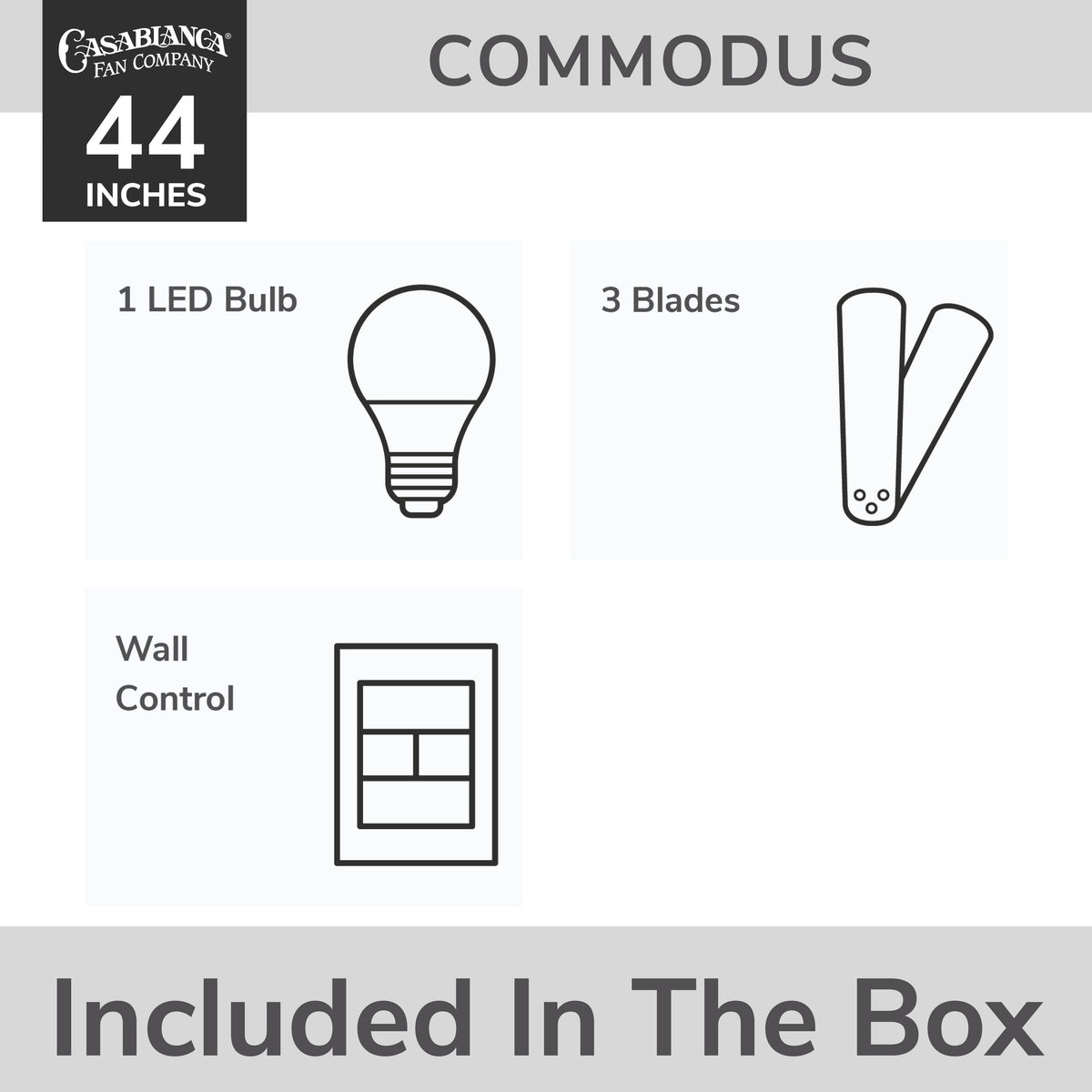 Casablanca 44 inch Commodus Brushed Nickel Low Profile Ceiling Fan with LED Light Kit and Wall Control