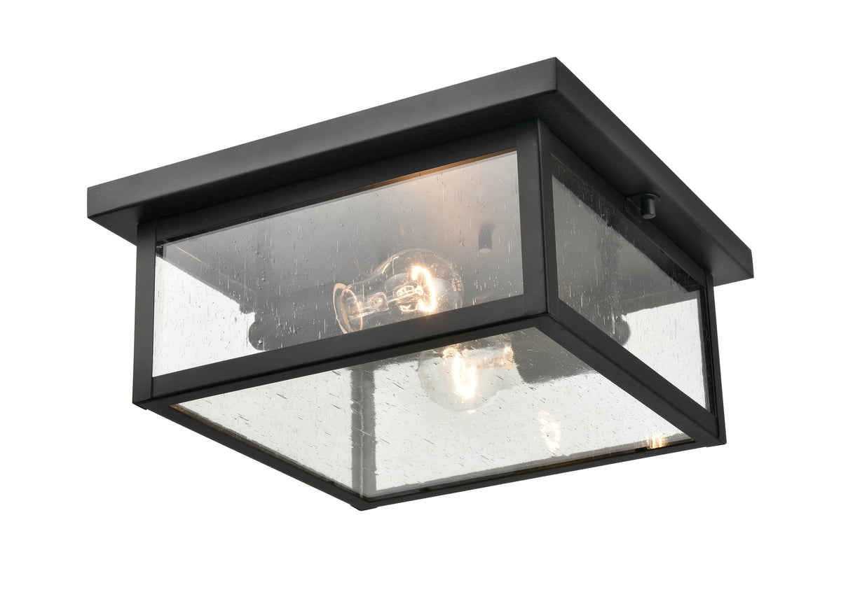 12-inch Evanton Powder Coated Black 2-Light Outdoor Flush Mount Ceiling Light