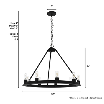 Saddlewood 30-inch 9-light Natural Black Iron Chandelier