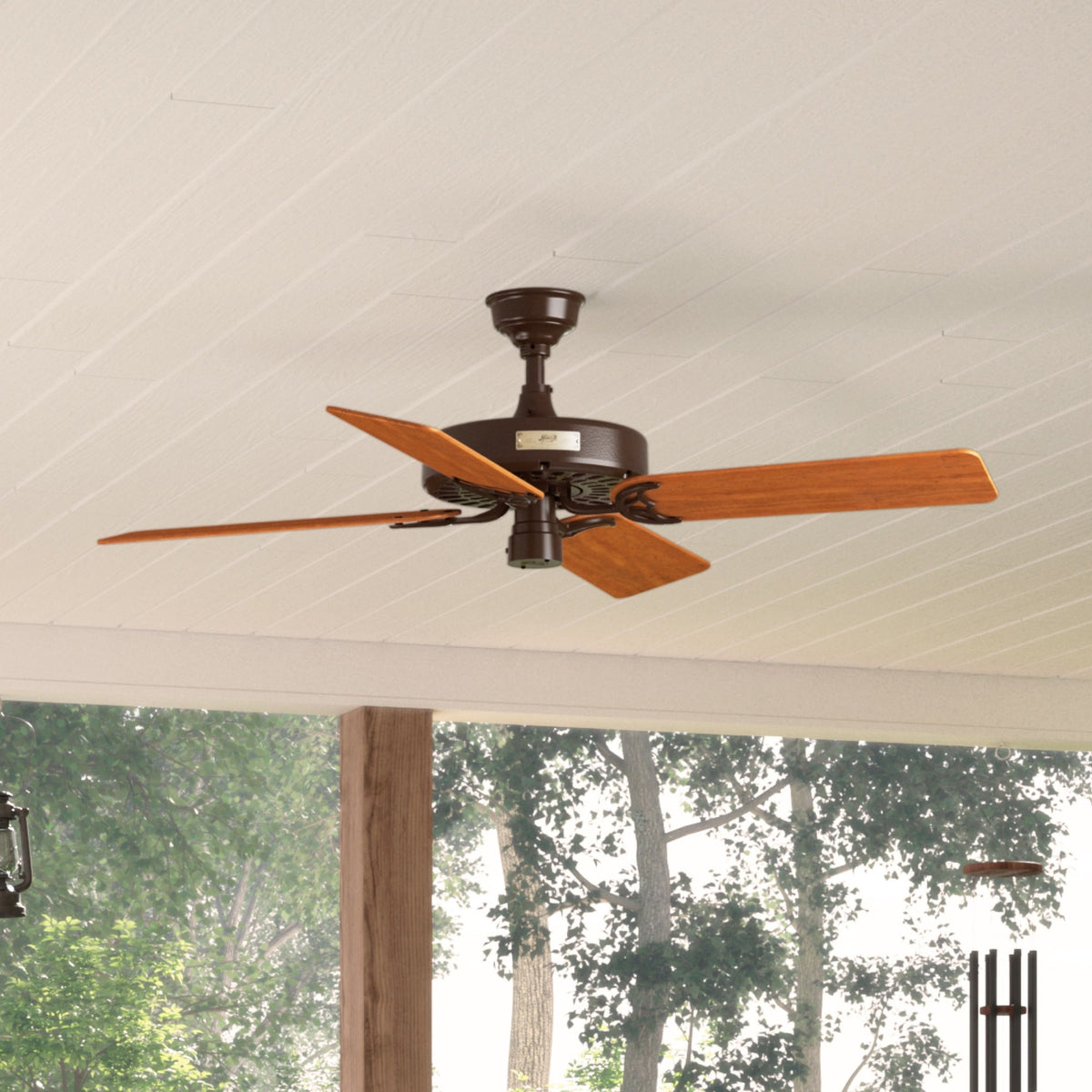 52 inch Original Chestnut Brown Damp Rated Ceiling Fan and Pull Chain