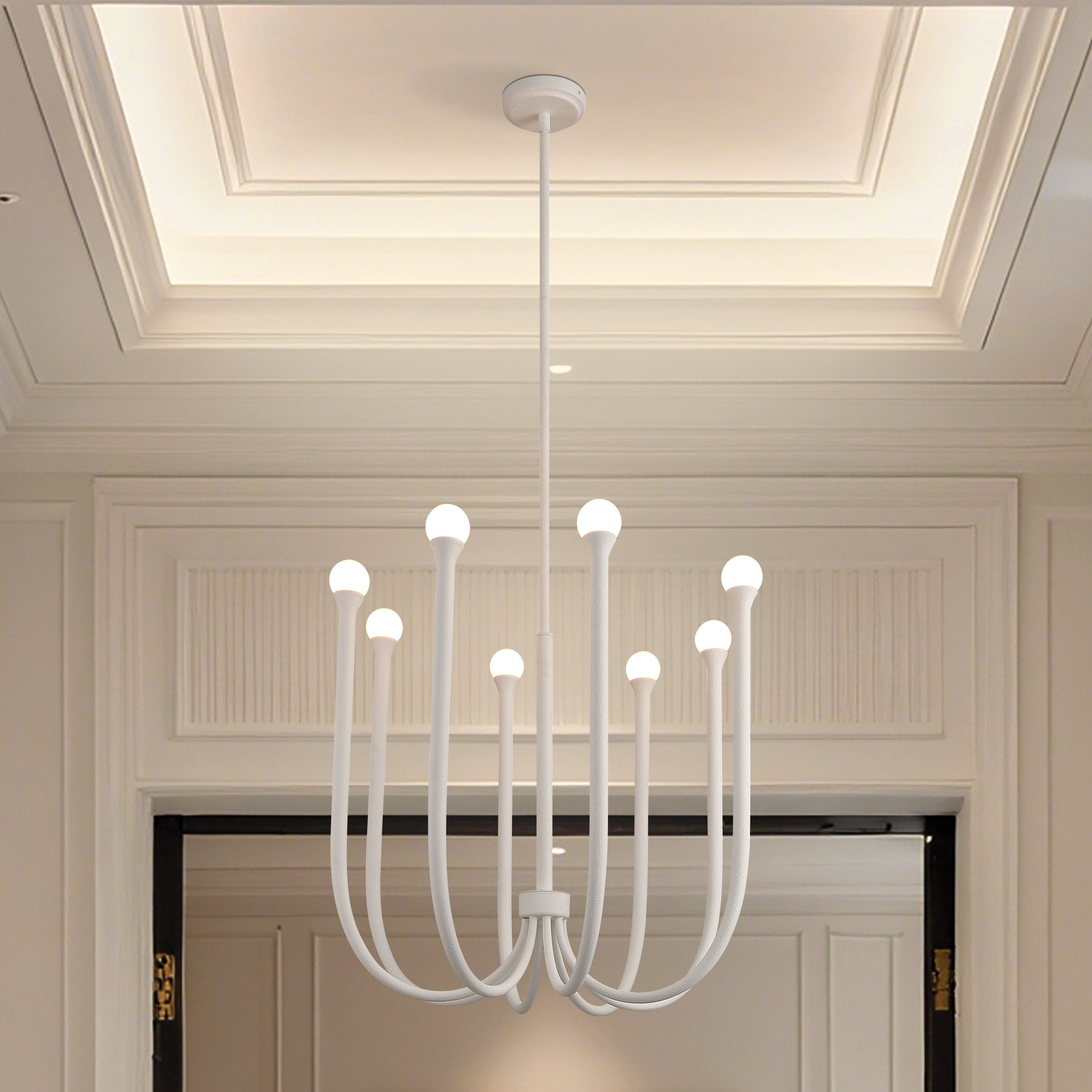 Dahlia 28-inch 8-light Plaster White Chandelier with Opal Glass Shades