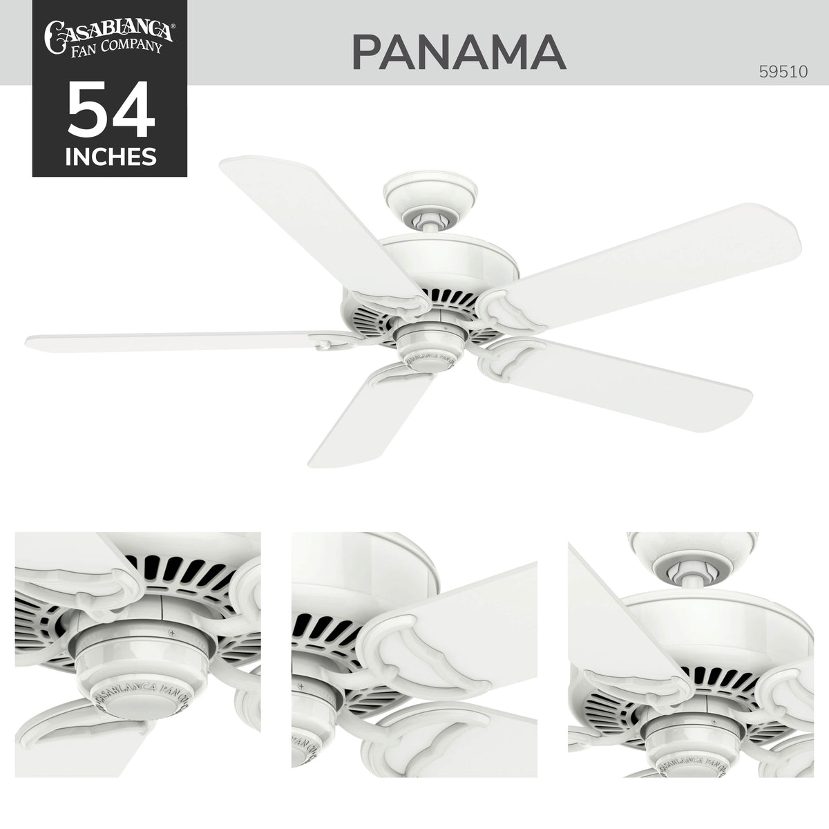 Casablanca 54 inch Panama ENERGY STAR® Snow White Ceiling Fan and Handheld Remote