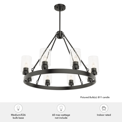 Hartland 32-inch 8-light Noble Bronze Chandelier with Seeded Glass