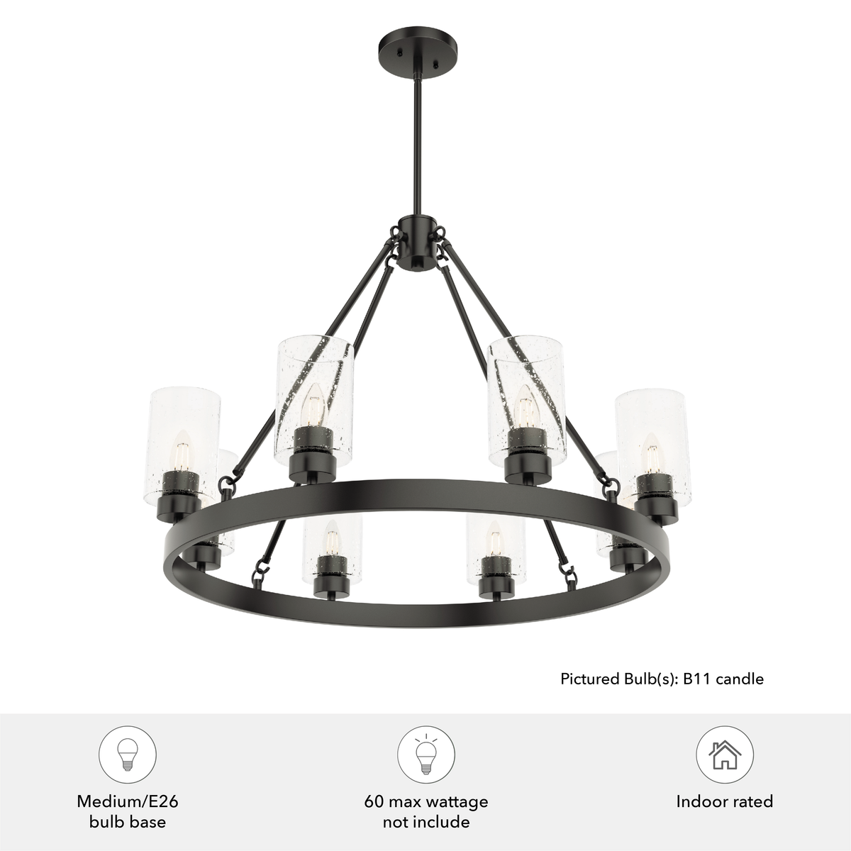Hartland 32-inch 8-light Noble Bronze Chandelier with Seeded Glass