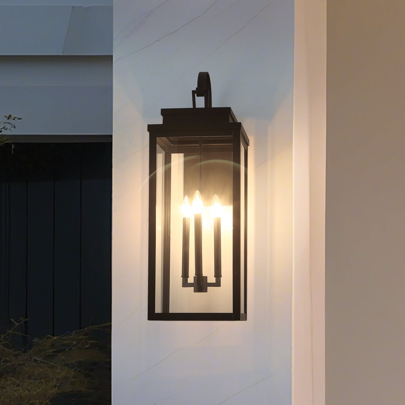Hillside 31-inch 3-light Textured Black Exterior Wall Sconce with Clear Glass