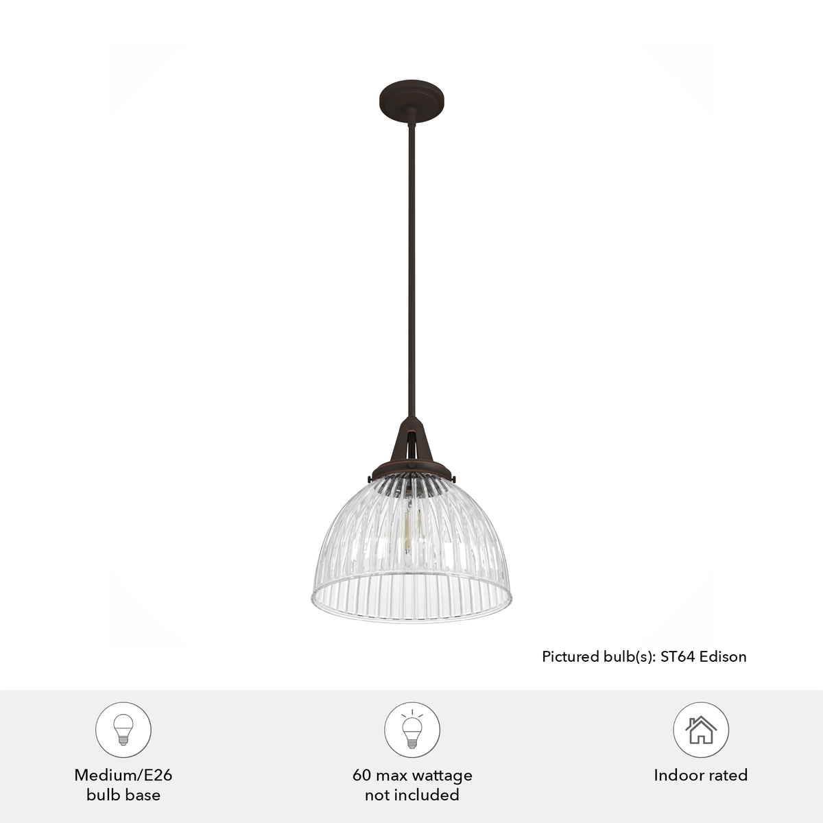 Cypress Grove 13-inch 1-light Onyx Bengal Industrial Pendant with Clear Holophane Glass