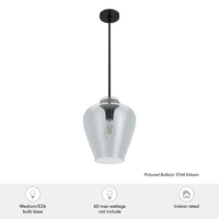 Vidria 12-inch 1-light Matte Black Pendant with Smoked Glass