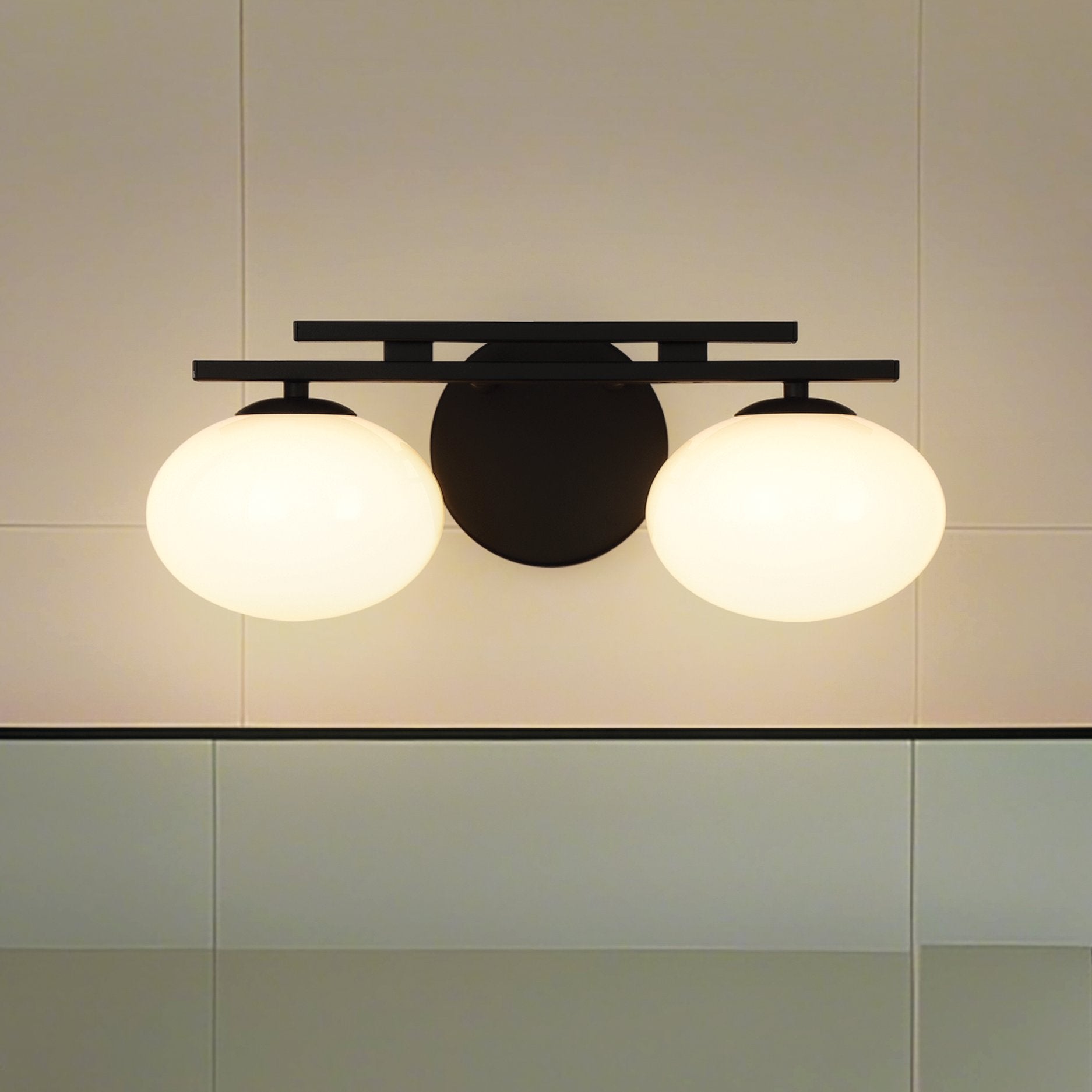 Julep 16-inch 2-light Matte Black Vanity Light with Opal Glass Shades