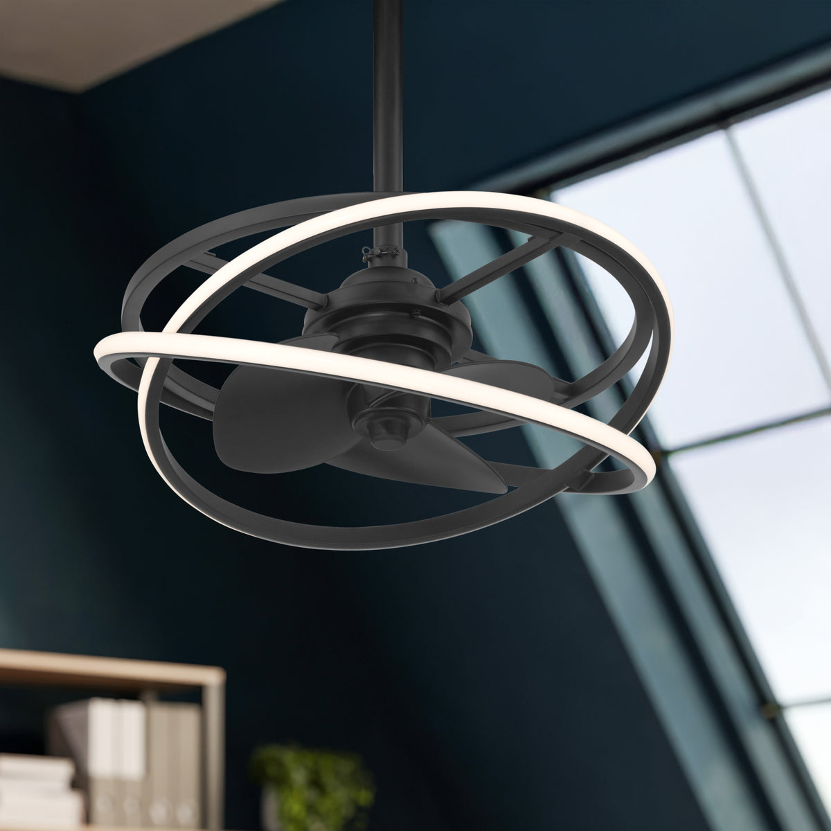 20 inch Cirro Fandelier Matte Black Ceiling Fan with LED Light Kit and Handheld Remote