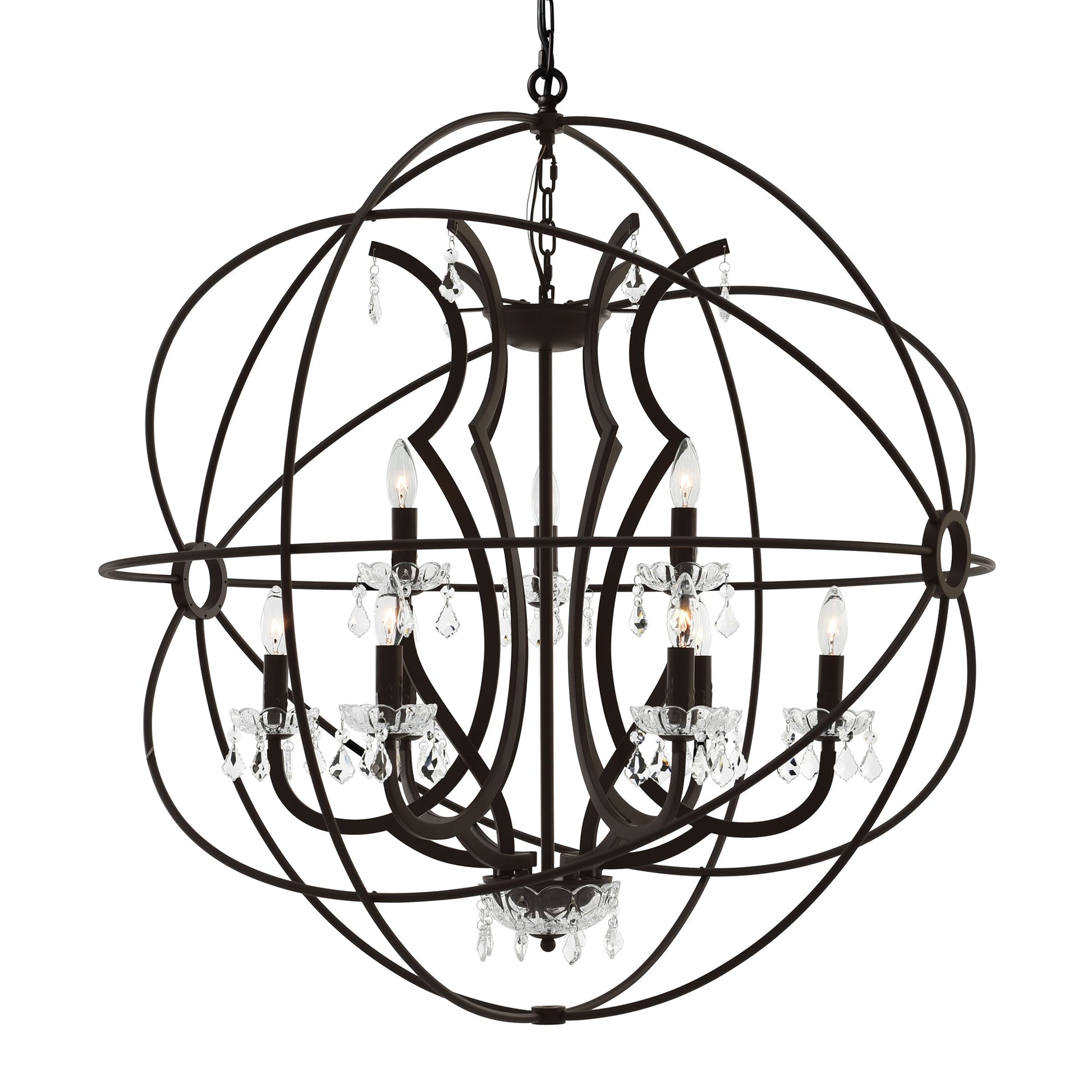 Campechia 9 Light Brown Chandelier with Orb Frame