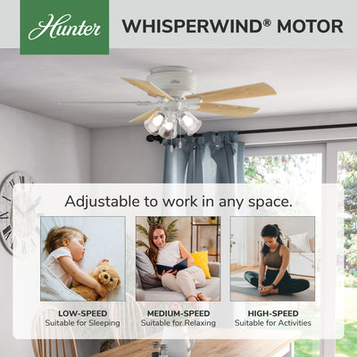 52 inch Crestfield Fresh White Low Profile Ceiling Fan with LED Light Kit and Pull Chain
