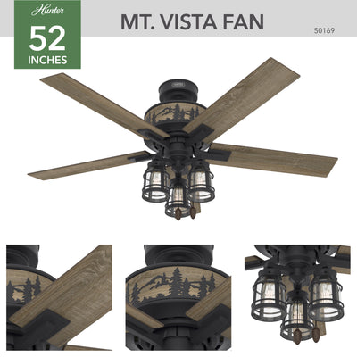 52 inch Vista Natural Black Iron Ceiling Fan with LED Light Kit and Pull Chain