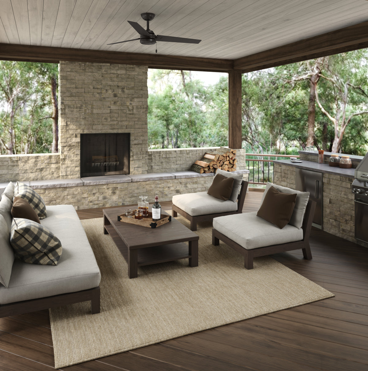 52 inch Cassius Premier Bronze Damp Rated Ceiling Fan and Pull Chain