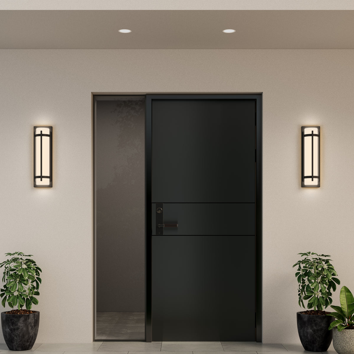 20-inch Powder Coated Black Outdoor Wall Sconce with White Shade
