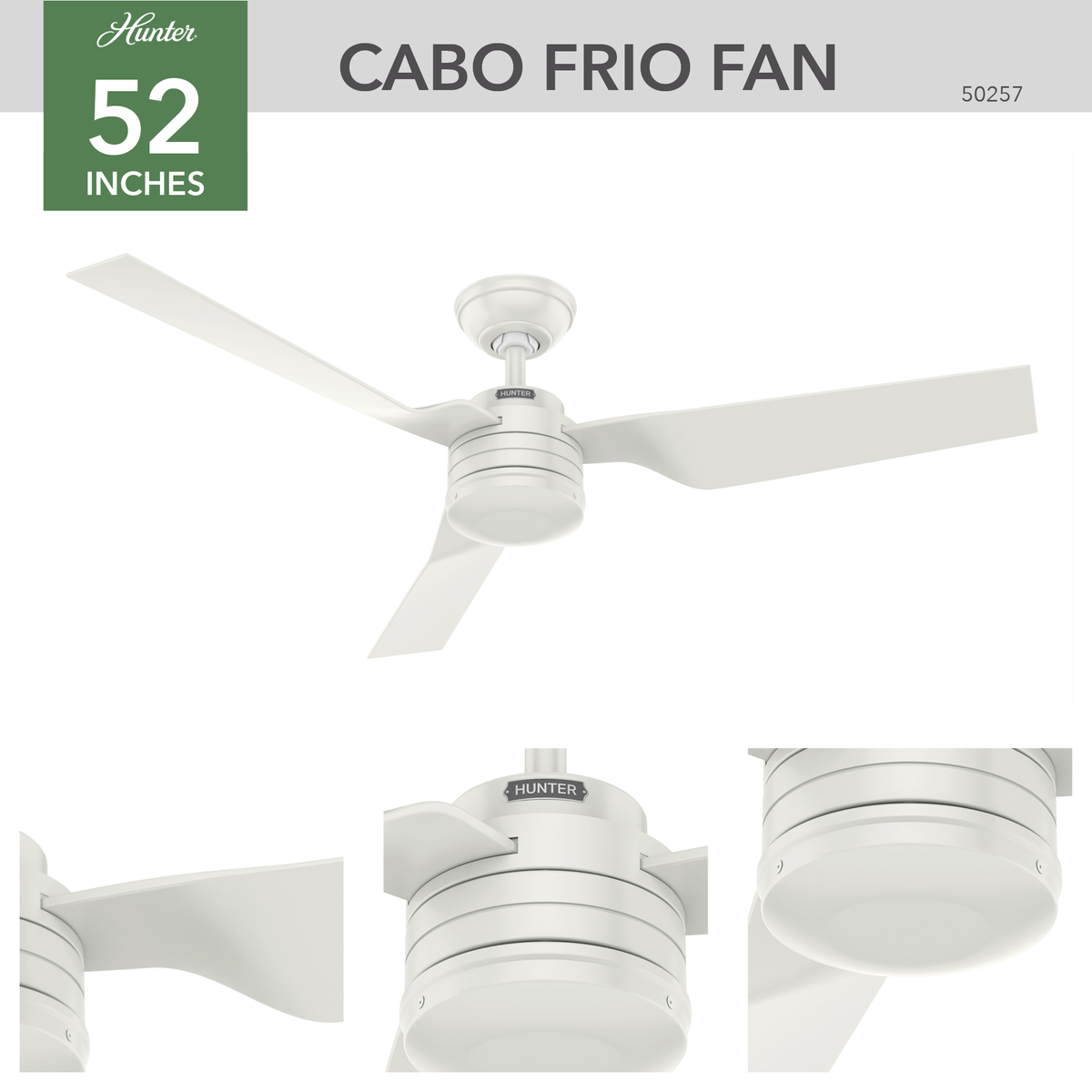 52 inch Cabo Frio Fresh White Damp Rated Ceiling Fan and Wall Control