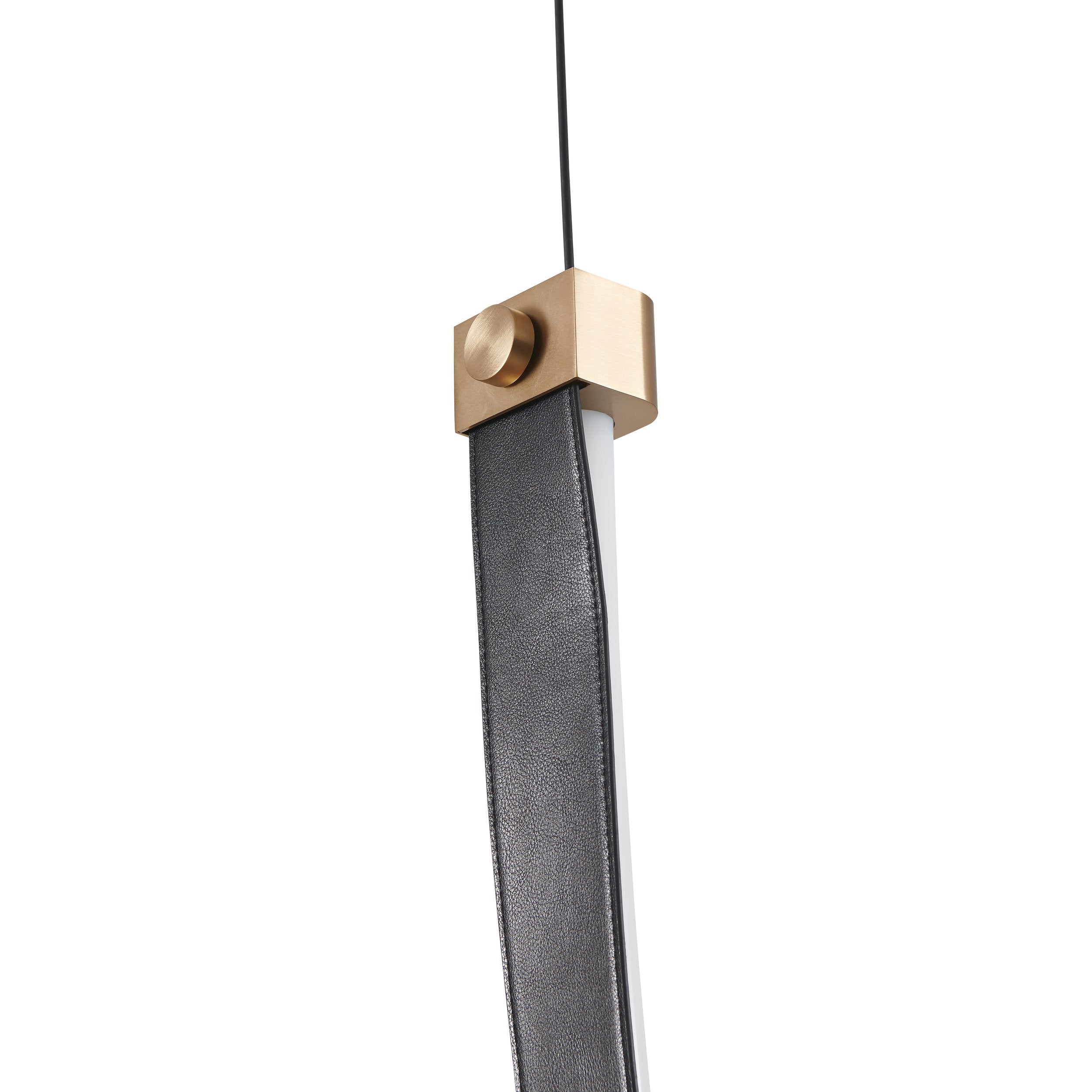 Ayers 43-inch 1-light Champagne Gold with Black and Brown Faux Leather 5CCT LED Linear Chandelier