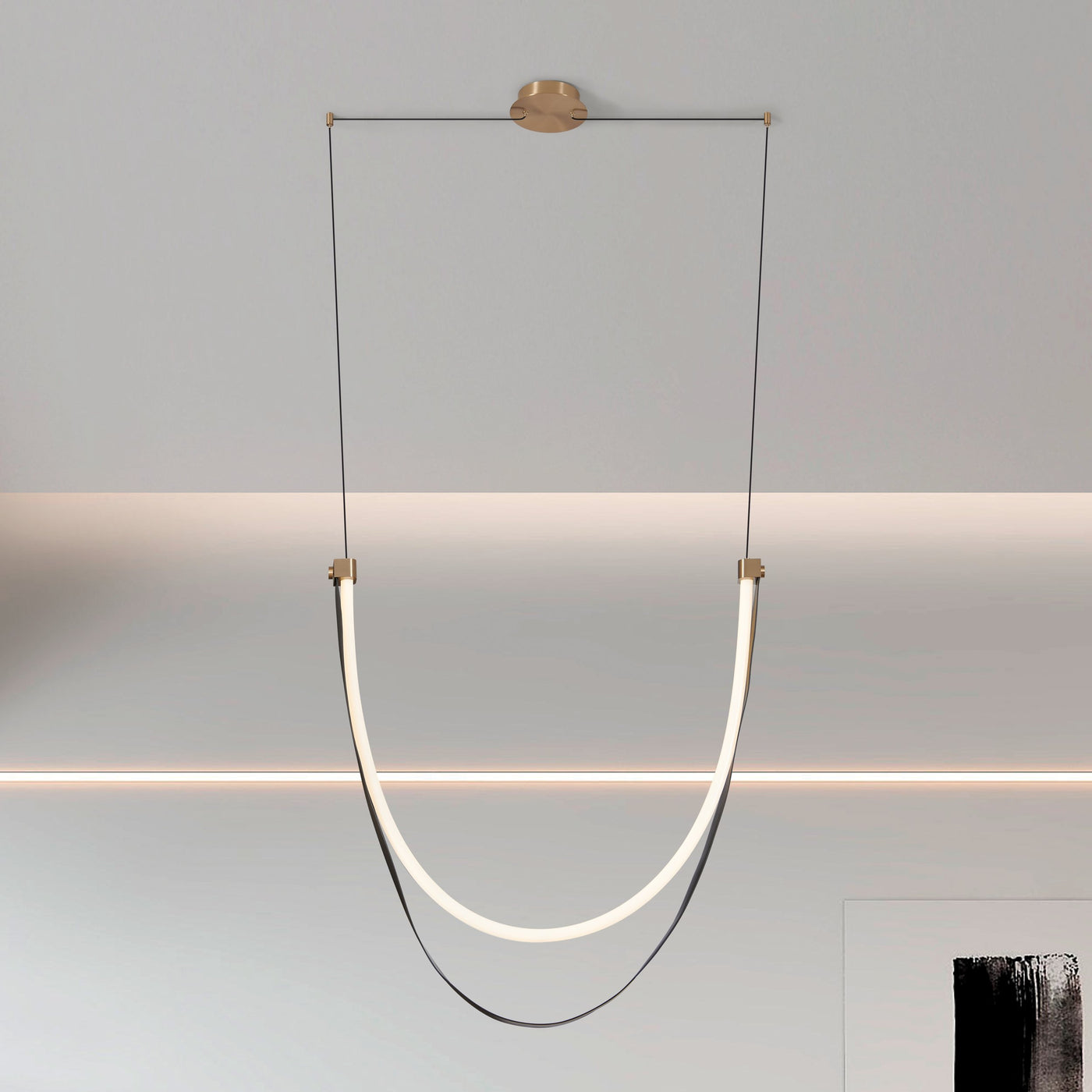 Ayers 43-inch 1-light Champagne Gold with Black and Brown Faux Leather 5CCT LED Linear Chandelier