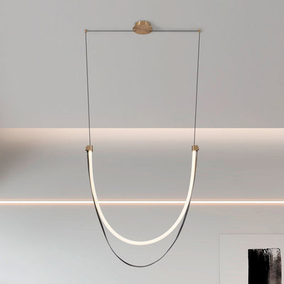 Ayers 43-inch 1-light Champagne Gold with Black and Brown Faux Leather 5CCT LED Linear Chandelier