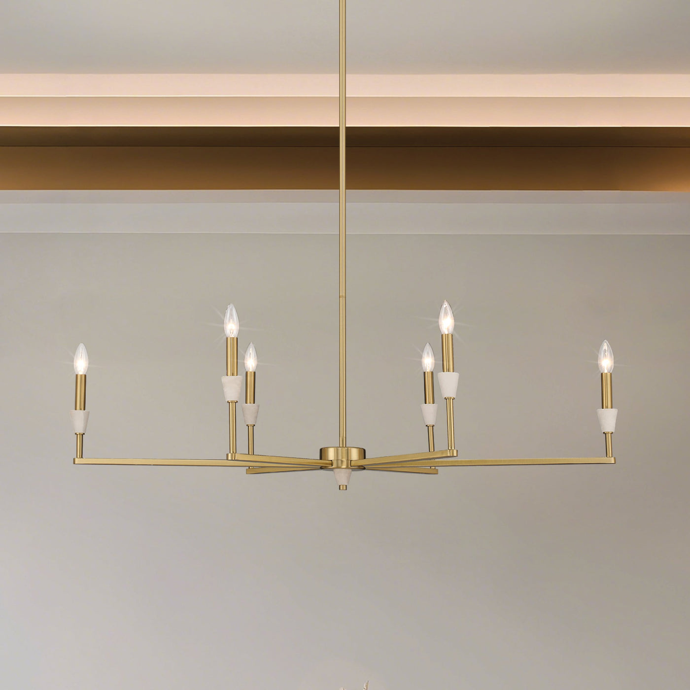 Montclair 46-inch 6-light Brushed Gold and Natural Alabaster Linear Chandelier