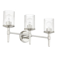 Andrea 24-inch 3-light Polished Nickel Vanity Light with Clear Ribbed Glass Shades