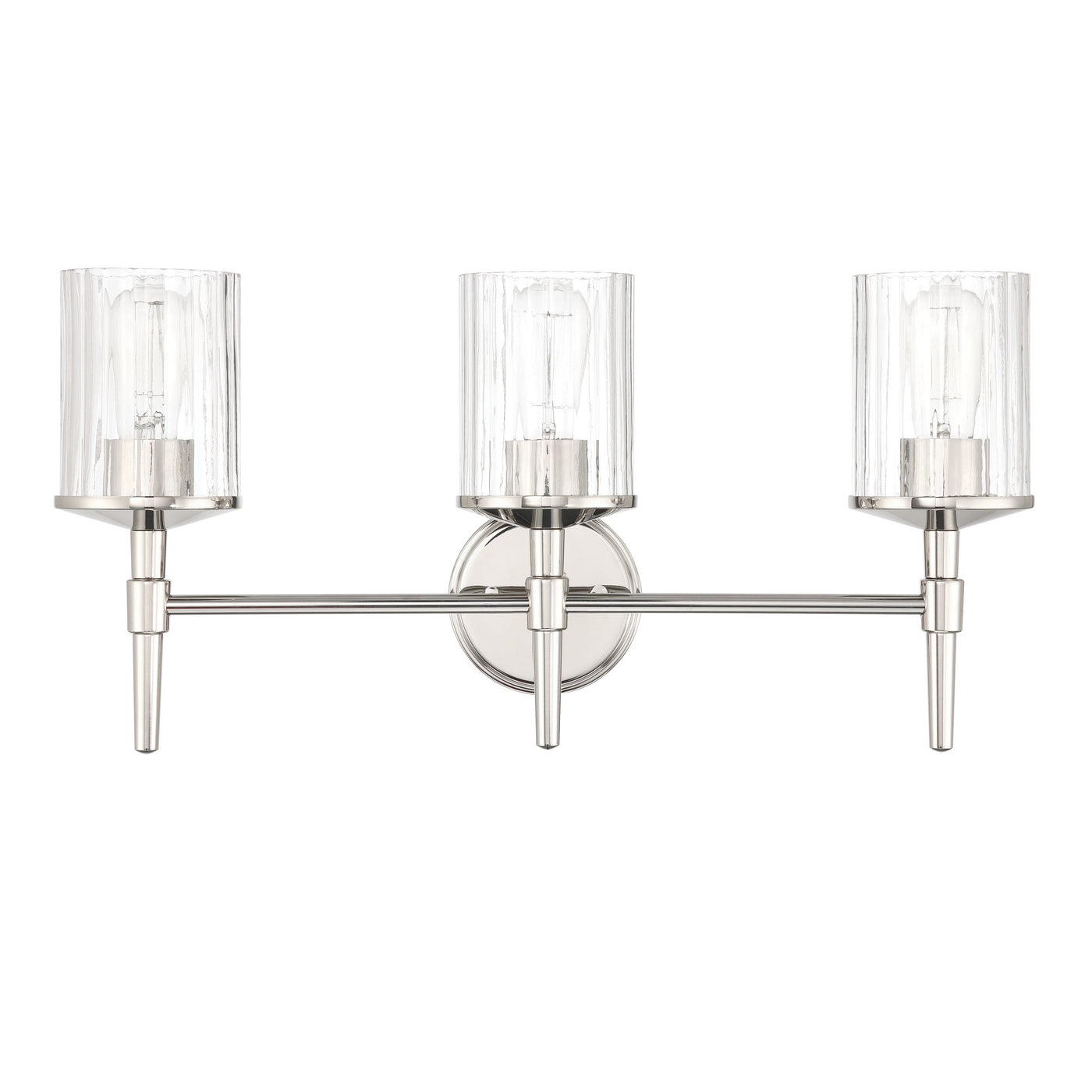 Andrea 24-inch 3-light Polished Nickel Vanity Light with Clear Ribbed Glass Shades