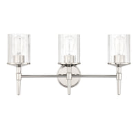 Andrea 24-inch 3-light Polished Nickel Vanity Light with Clear Ribbed Glass Shades