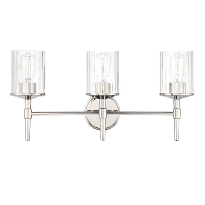 Andrea 24-inch 3-light Polished Nickel Vanity Light with Clear Ribbed Glass Shades