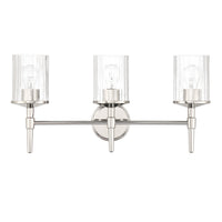 Andrea 24-inch 3-light Polished Nickel Vanity Light with Clear Ribbed Glass Shades