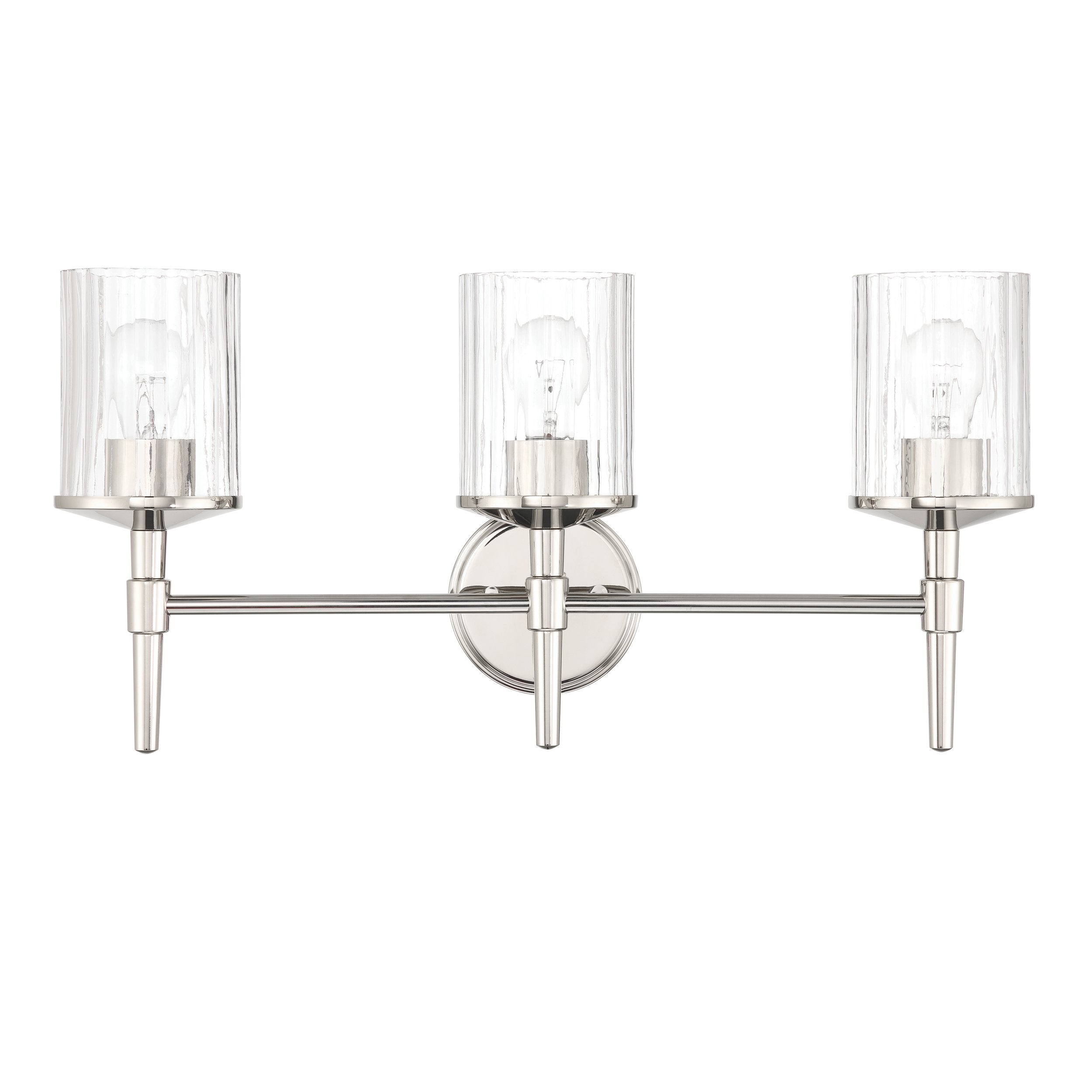 Andrea 24-inch 3-light Polished Nickel Vanity Light with Clear Ribbed Glass Shades