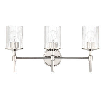 Andrea 24-inch 3-light Polished Nickel Vanity Light with Clear Ribbed Glass Shades