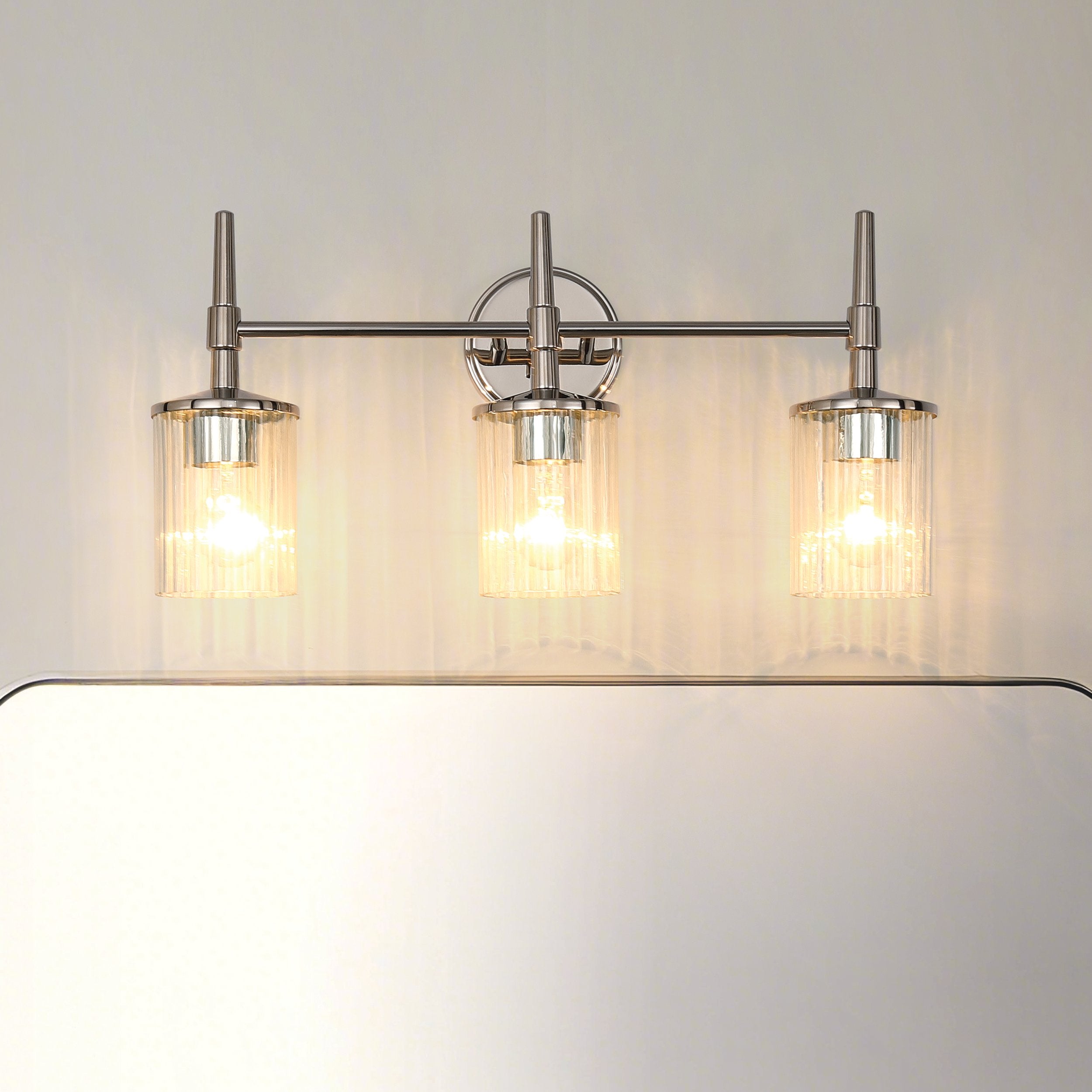 Andrea 24-inch 3-light Polished Nickel Vanity Light with Clear Ribbed Glass Shades