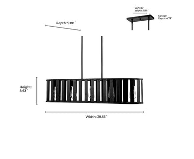 8.75'' Stella Matte Black 5 Light Linear Chandelier