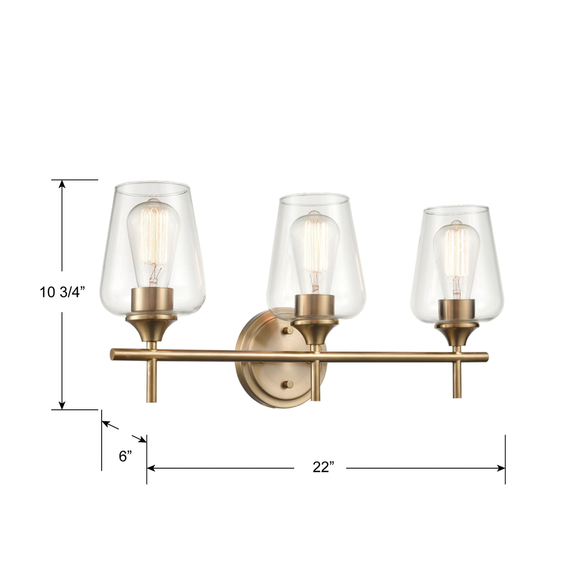 22'' Ashford Modern Gold 3 Light Bath Vanity